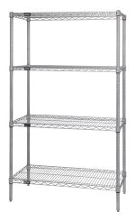 The Quantum Wire Shelving Starter Kit, NSF-certified and measuring 36W x 12D x 54H, offers sturdy chrome-plated metal construction with four adjustable wire shelves and posts. It supports 600 - 800 lb., making it perfect for versatile storage and organization.