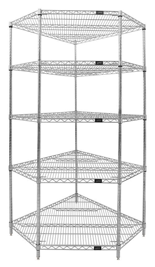WR74-1836CRNC-5.jpg The Quantum Wire Shelving starter kit features a chrome-plated finish with five shelves, four posts, and 20 split sleeves. Its 5-sided design fits corners, enhancing stability and maximizing space with improved visibility and accessibility. Suitable for dry environments, NSF certified, ships knocked down.