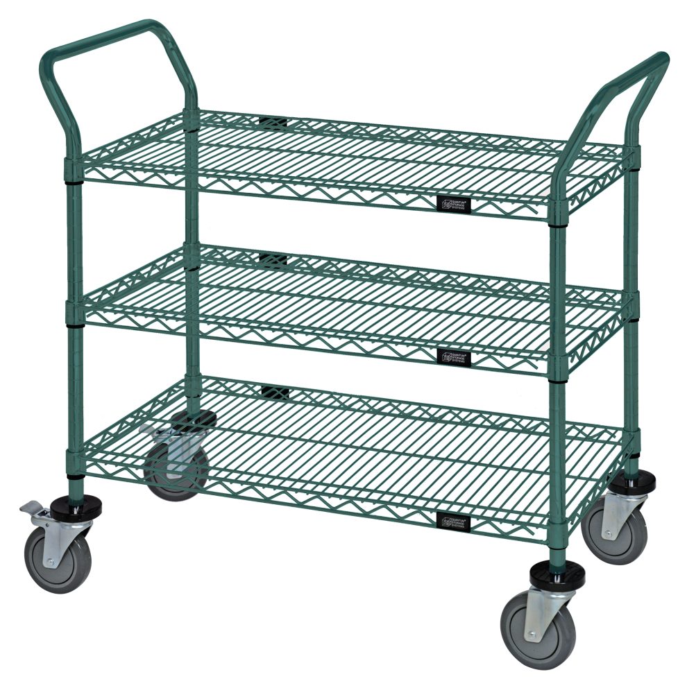Three-shelf Proform green epoxy wire utility cart