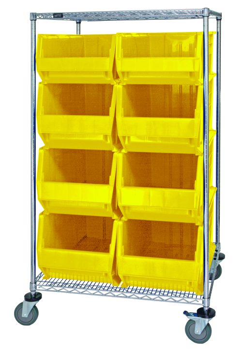 WRC2-63-3036-974976_YL.jpg Discover the Quantum Bin Systems Unit—a versatile 36W x 30D x 69H shelving solution featuring a chrome finish and two wire shelves. It includes (2) Qus974 and (6) Qus976 yellow autoclavable bins. Equipped with durable swivel casters for mobility, it can also serve as a sturdy stationary organizer.