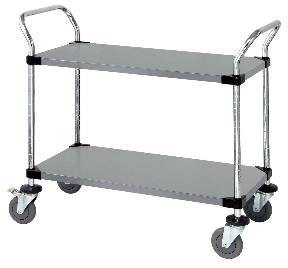 Stainless steel utility cart with solid stainless shelves