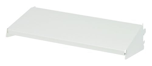 The Quantum Partition Wall Dust Shelf bracket, designed for an 18W x 12D setup, showcases a flat rectangular top with a triangular support structure. Its sleek white finish blends seamlessly with any partition wall dust shelf concept.