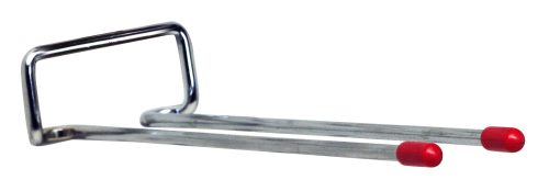 The Quantum Double Rod, 10 Pronged, features a rectangular handle with two parallel rods ending in red caps. Designed for louvered panels, it supports up to 15 lbs., with upward-bending rods for secure holding or supporting items.
