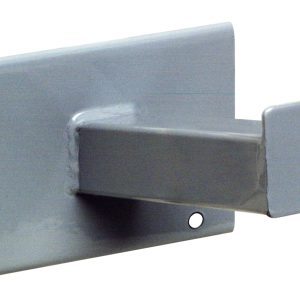 The Quantum Spike is a silver metal wall bracket with a rectangular base, square-ended peg, and Mt. hole; it supports up to 65 lbs. and is ideal for louvered panel installations.
