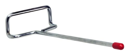 The Quantum Single Rod, 9 Pronged tool, featuring a rectangular loop handle and a straight rod with a red rubber tip, is designed for use on louvered panels. It has a 15 lbs. load capacity and is ideal for manipulation or adjustment tasks.