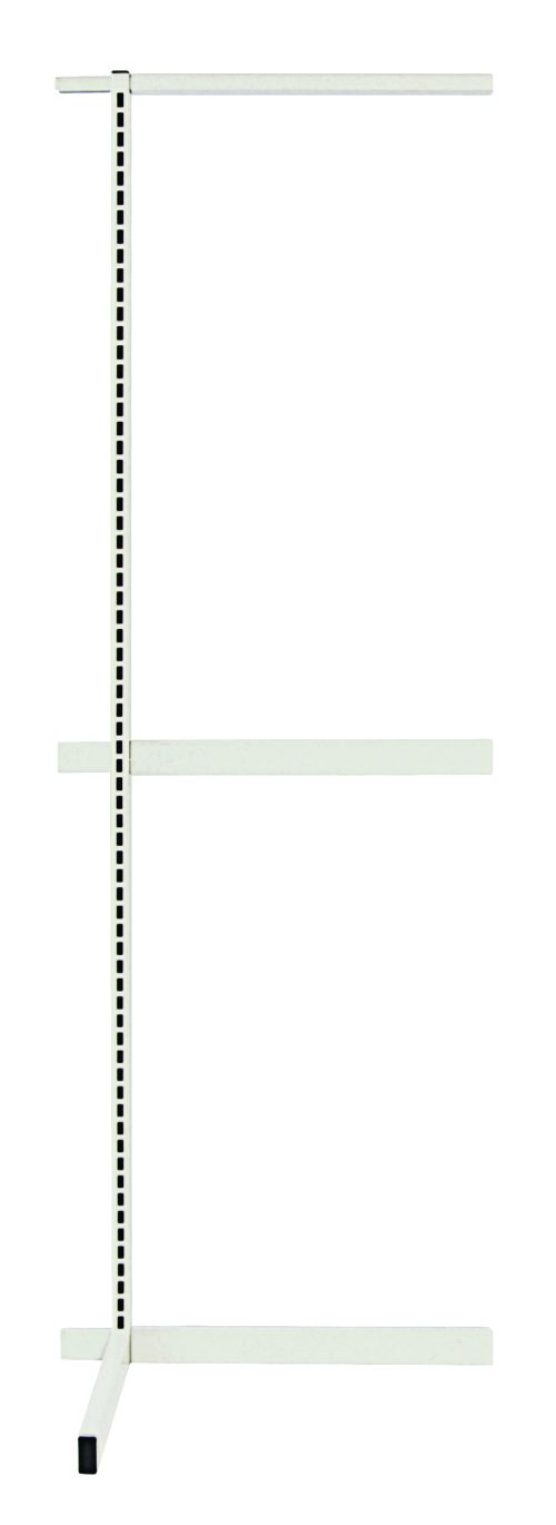The Quantum Partition Wall Add-On Unit, single-sided, features a white finish with an upright and three tie-bars for support. Measuring 18W x 26D x 70H, this minimalistic unit is both functional and adjustable.