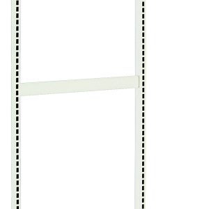 The Quantum Partition Wall Starter Unit is single-sided, measuring 18W x 26D x 70H. It features a white metal frame with adjustable holes, a sleek finish, upright with two legs for support, and includes two uprights and three tie-bars for displaying objects.