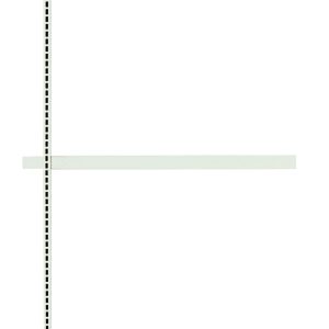 The Quantum Partition Wall Add-On Unit is a sleek adjustable shelving frame with a white finish, featuring (1) upright, (3) tie-bars, and two horizontal supports. It includes evenly spaced holes for shelf adjustments and measures 36W x 26D x 70H against a plain white background.