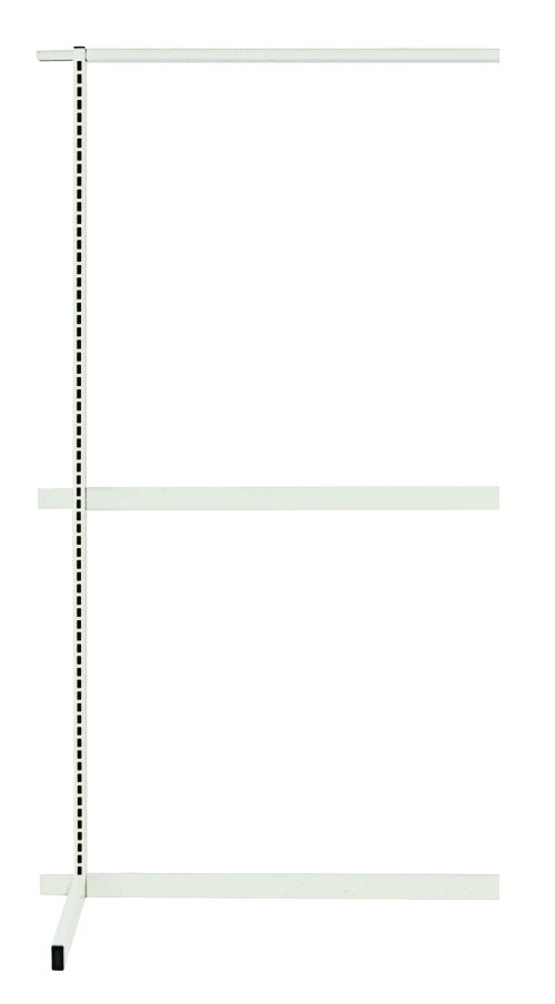 WS70-SS36ADHC.jpg The Quantum Partition Wall Add-On Unit is a sleek adjustable shelving frame with a white finish, featuring (1) upright, (3) tie-bars, and two horizontal supports. It includes evenly spaced holes for shelf adjustments and measures 36W x 26D x 70H against a plain white background.