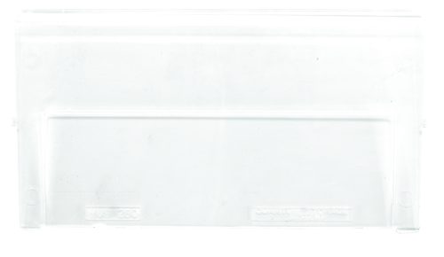 The Quantum Clear Window is a transparent plastic lid featuring a rectangular shape, clear window, slightly raised edge, and smooth surface. Its designed for the QUS260 and sold per each (4 per carton), with faint imprints that are not easily readable.