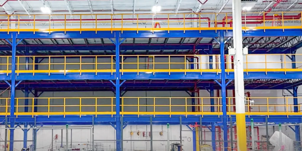 An image of a three-story mezzanine structure