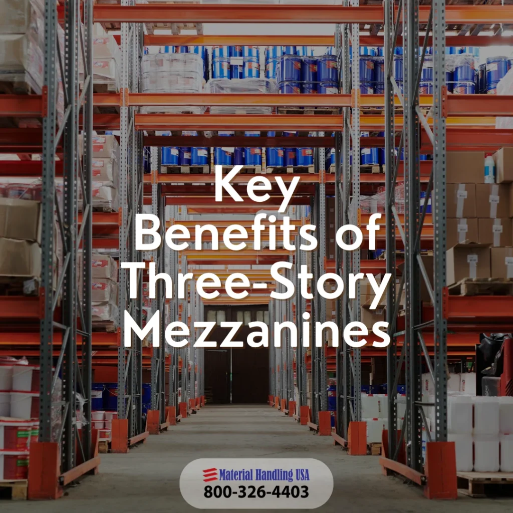 An image of a warehouse with mezzanines full of boxes