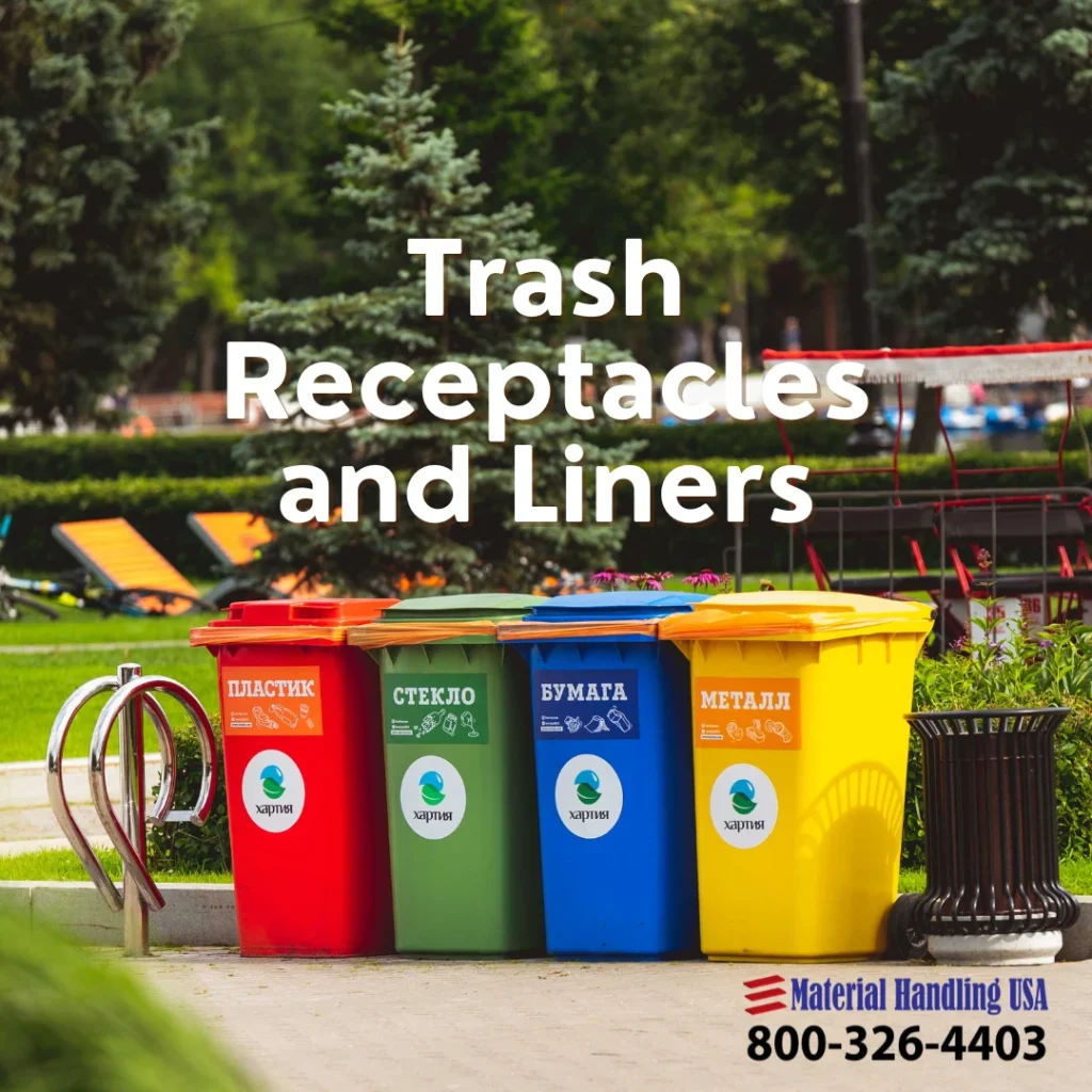 As a sample of janitorial equipment and supplies is a trash receptacle and liners