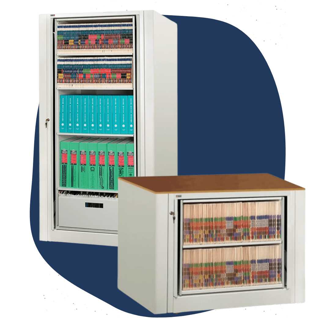 Datum EZ2 Rotary Action File with storage drawers and file shelves