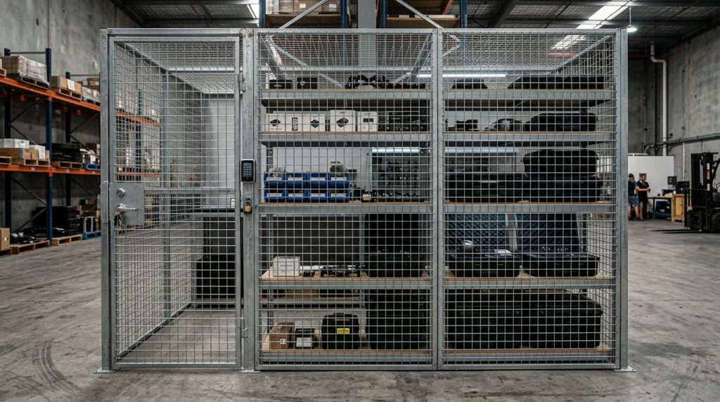 Wire mesh security cage protecting high-value drone electronics and components
