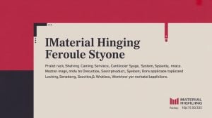 A graphic with the heading Material Hinging Feroule Styone, followed by nonsensical placeholder text. The bottom right features the Material Highling logo and the words Material Highling, with a red and beige color scheme.