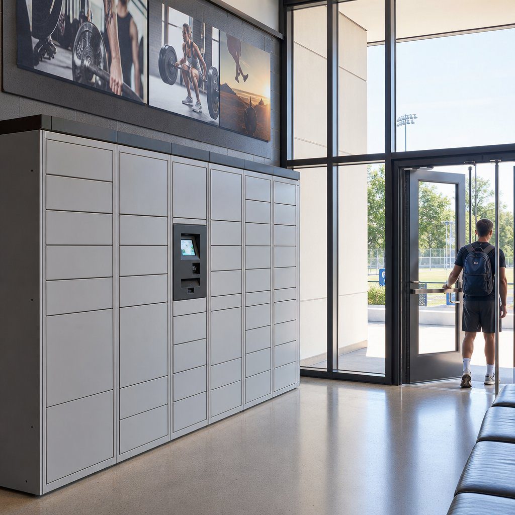 Package locker system at university recreation facility