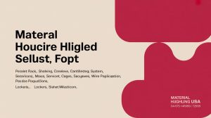 A graphic with abstract red shapes on a beige background features black text with spelling errors, such as Materal Houcire Hligled Sellust, Fopt, and a block of smaller, similarly misspelled text below.