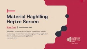 A graphic with abstract red shapes and cream background displays the title Material Haghlling HerTre Sercen. Text includes fake words and a logo labeled Material Highning USA in the bottom right corner.