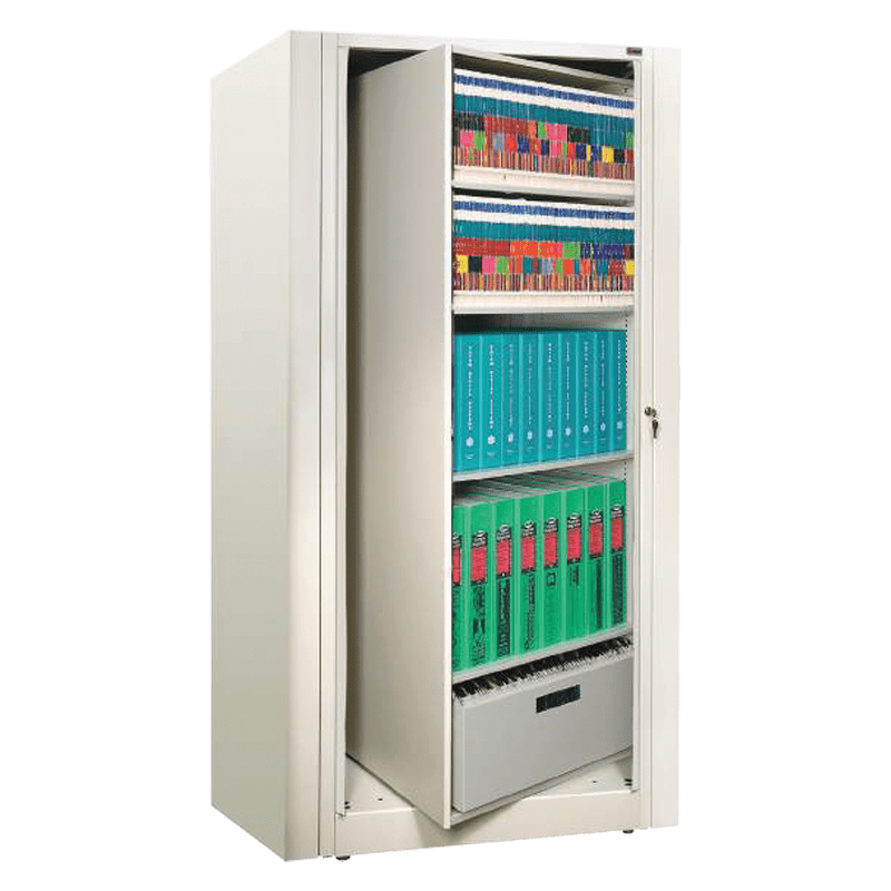Rotary file storage system with binders, books, and multimedia storage
