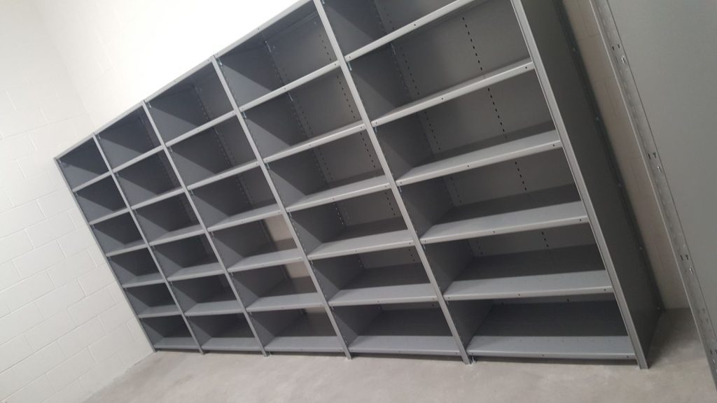 Industrial shelving installed for a public transit agency's parts and equipment storage area