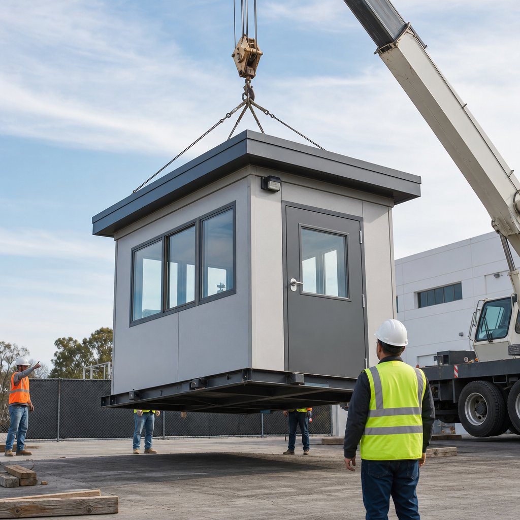 Pre-assembled guard house on forkliftable steel base