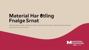 A graphic with the heading Material Har otling Fnalge Srnat in bold, black text on a cream background, with illegible subtext and Material Highlighting USA logo in the bottom right corner on a red wave.