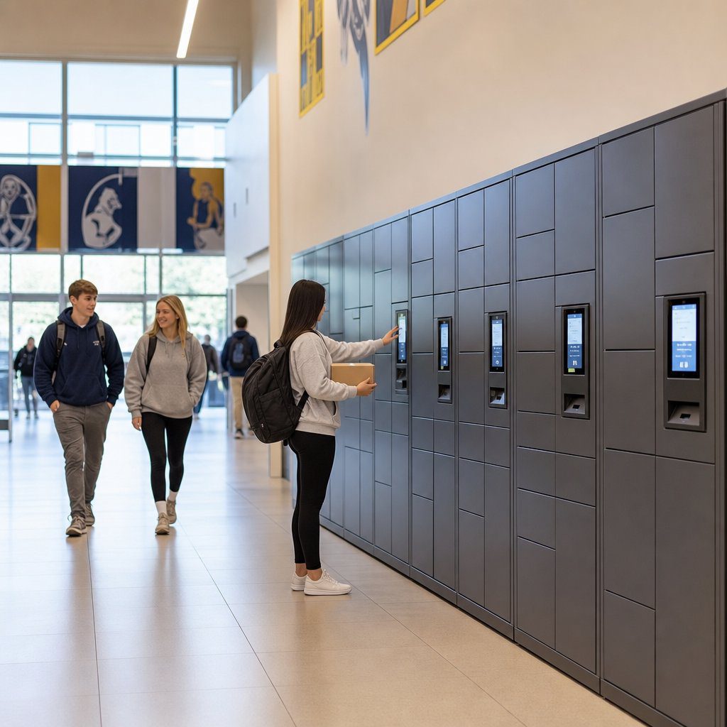 Smart parcel lockers for university campus mailroom