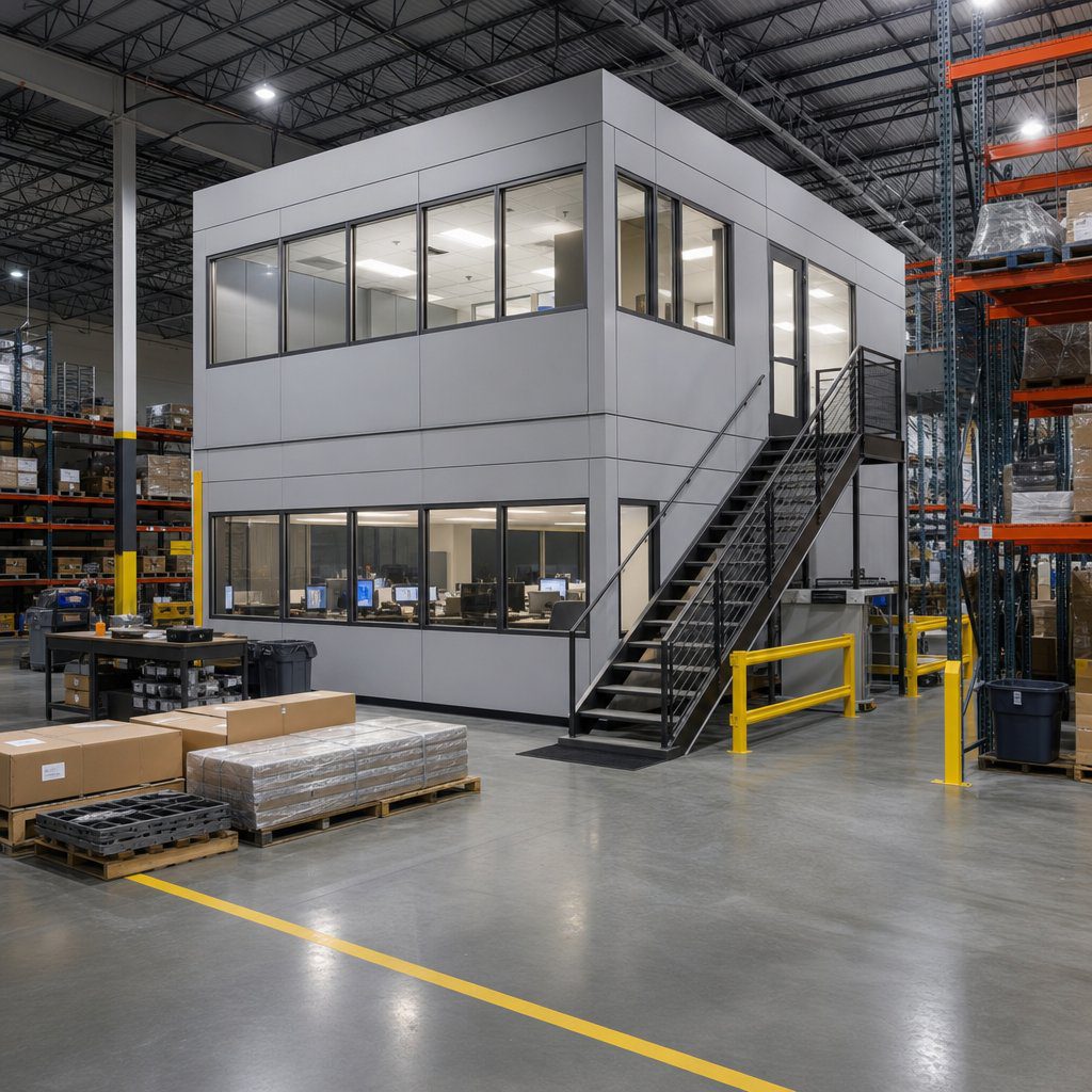 Two-story inplant office inside commercial warehouse