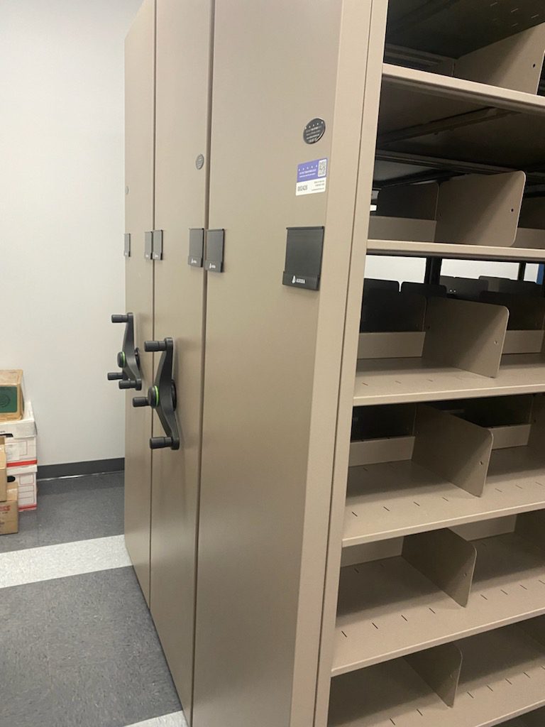 Additional view of evidence storage mobile shelving at Weslaco Police Department Texas