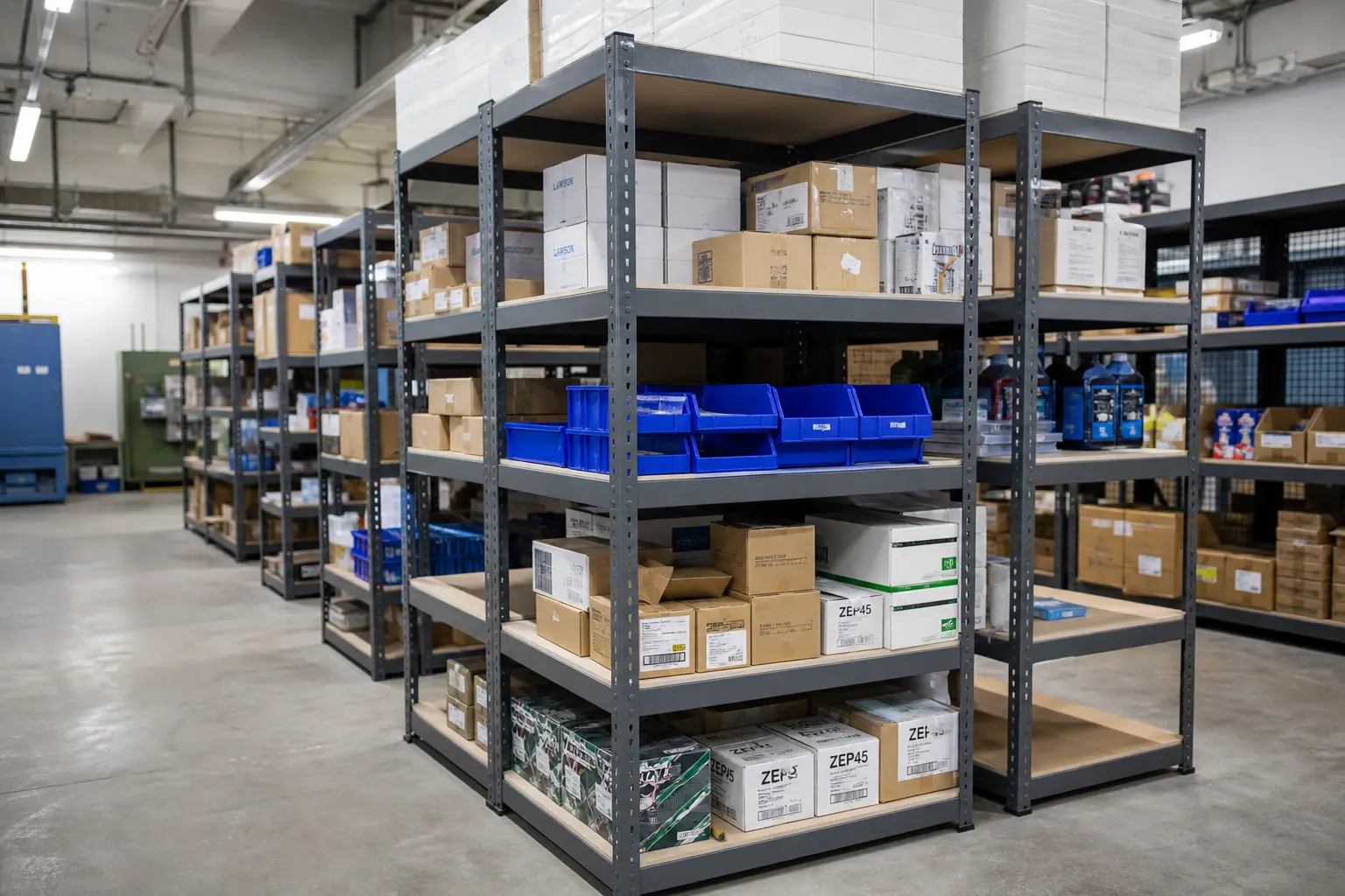 Boltless shelving units for warehouse and industrial storage