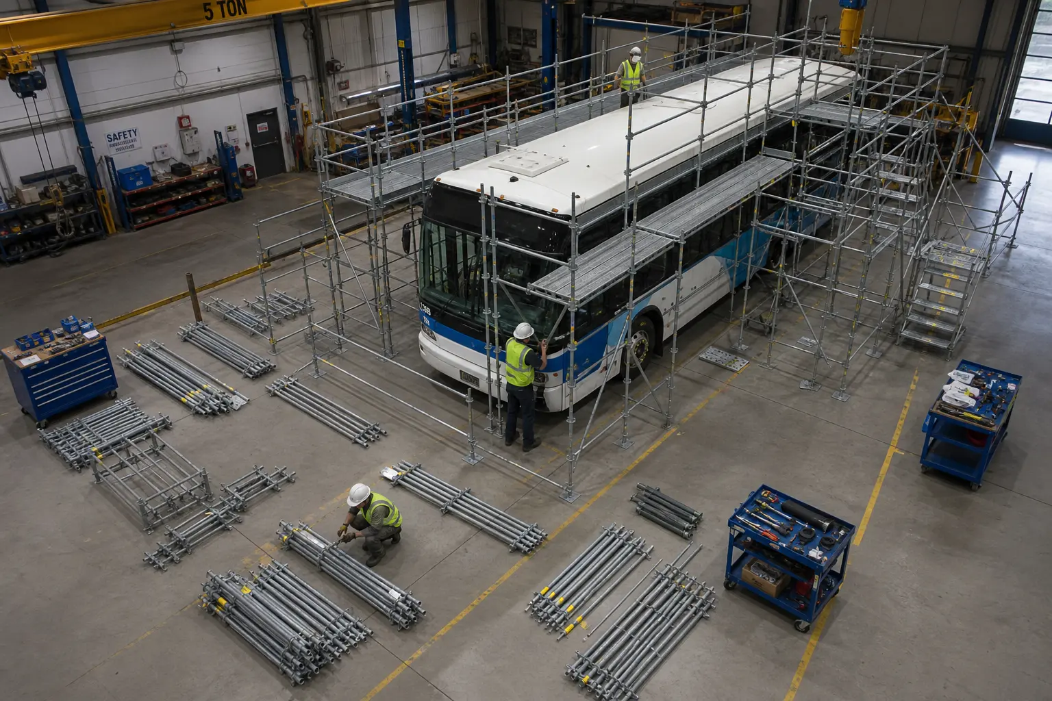 Bus maintenance platform assembly and components