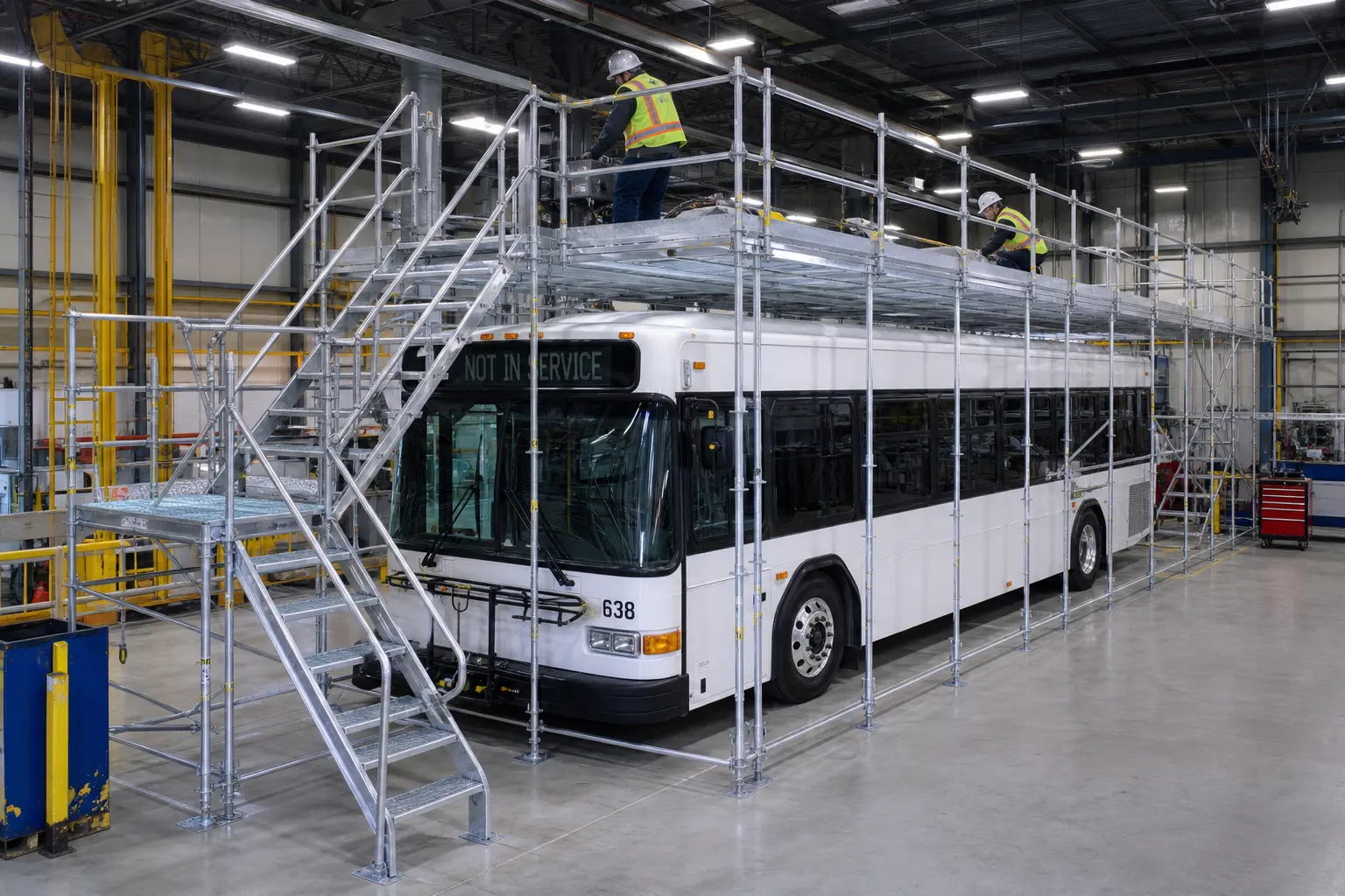 Bus scaffolding maintenance platform system