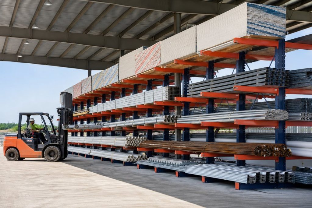 Cantilever rack storing construction materials