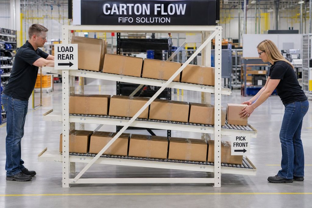 Carton flow FIFO process