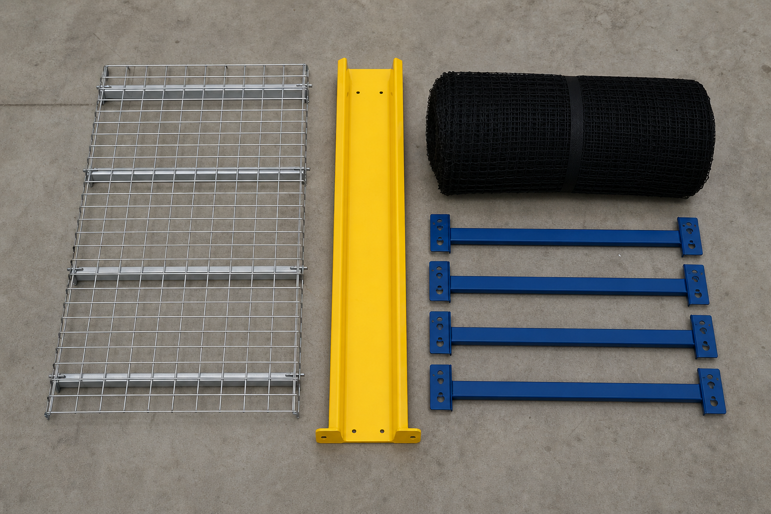 Wire decking and column protectors on pallet rack