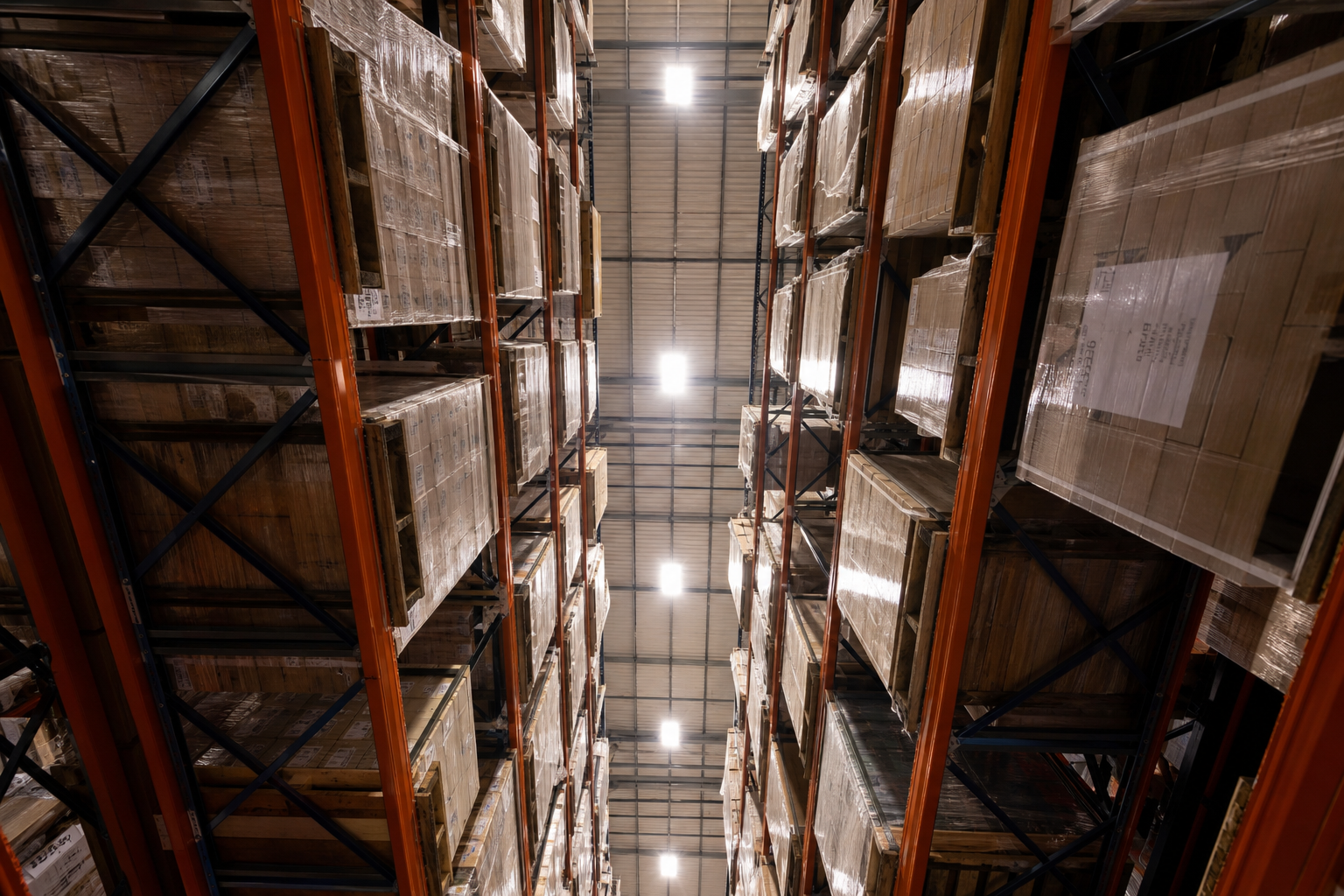 Tall pallet racking near warehouse ceiling