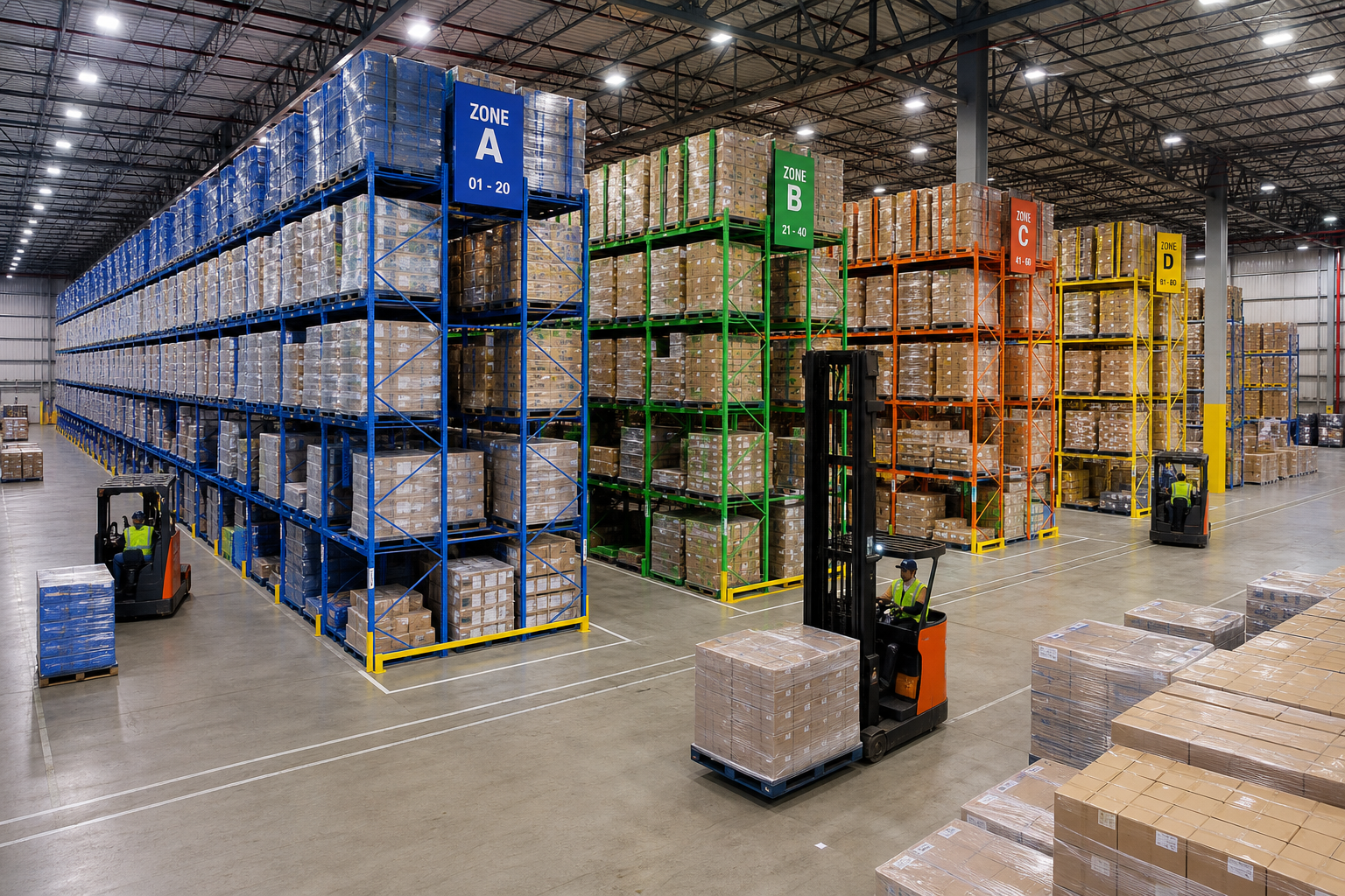 Well-organized warehouse with optimized pallet rack layout