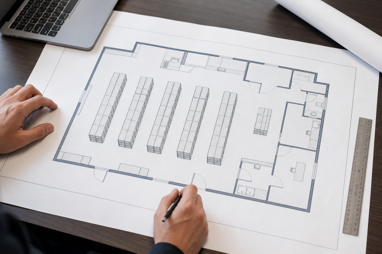 CAD floor plan layout used for facility and storage room design