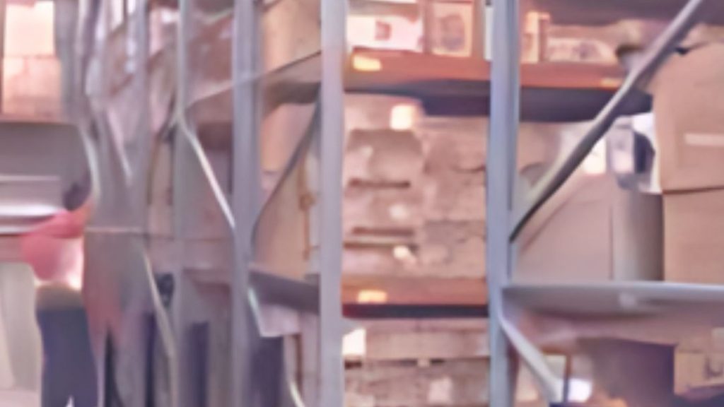 Mobile pallet rack carriages closed together to eliminate fixed aisles