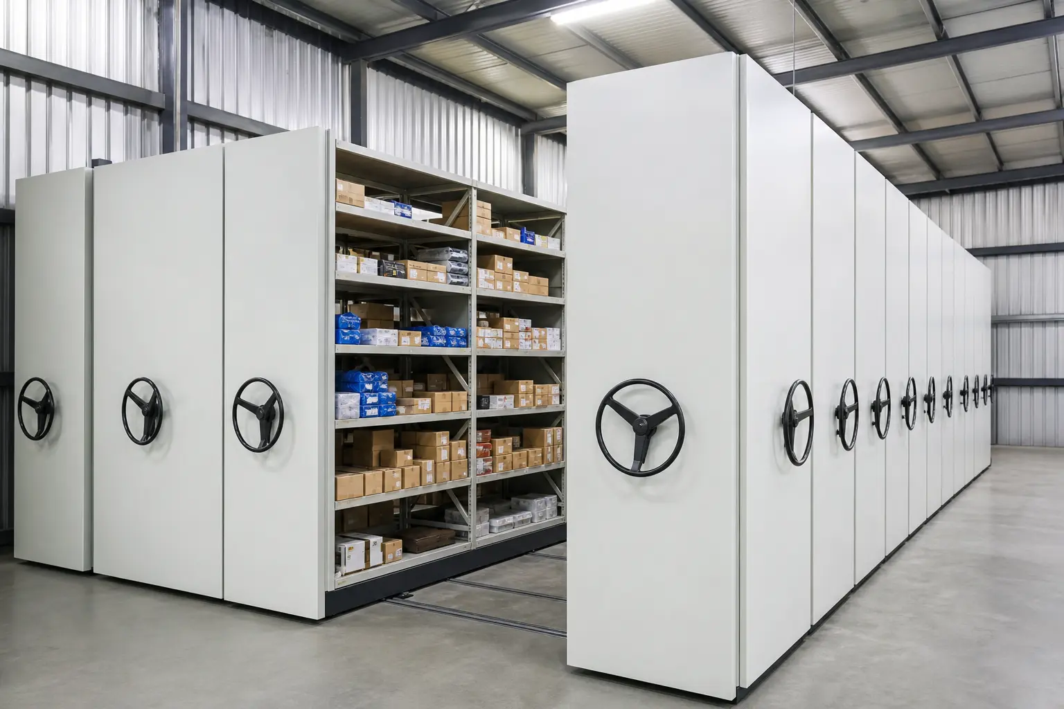 High-density mobile shelving in an evidence room