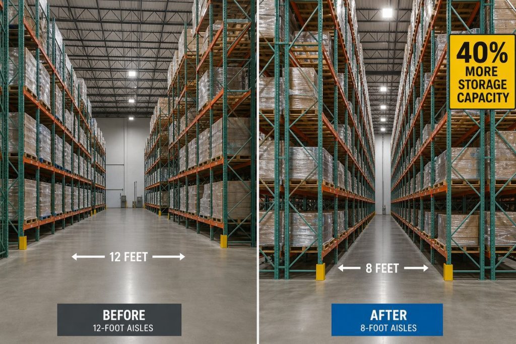 Narrow aisle warehouse space optimization