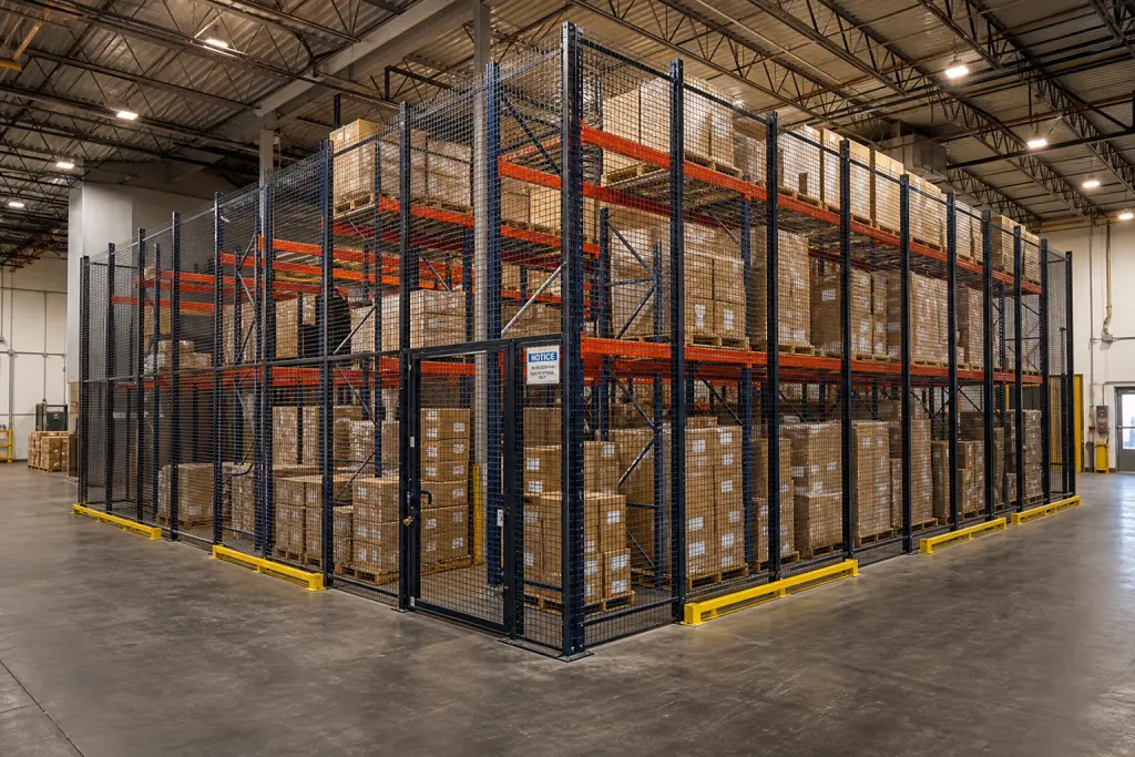 Pg Rack Security Pallet Rack Security Enclosures & RackBack Safety Panels | MH-USA ...