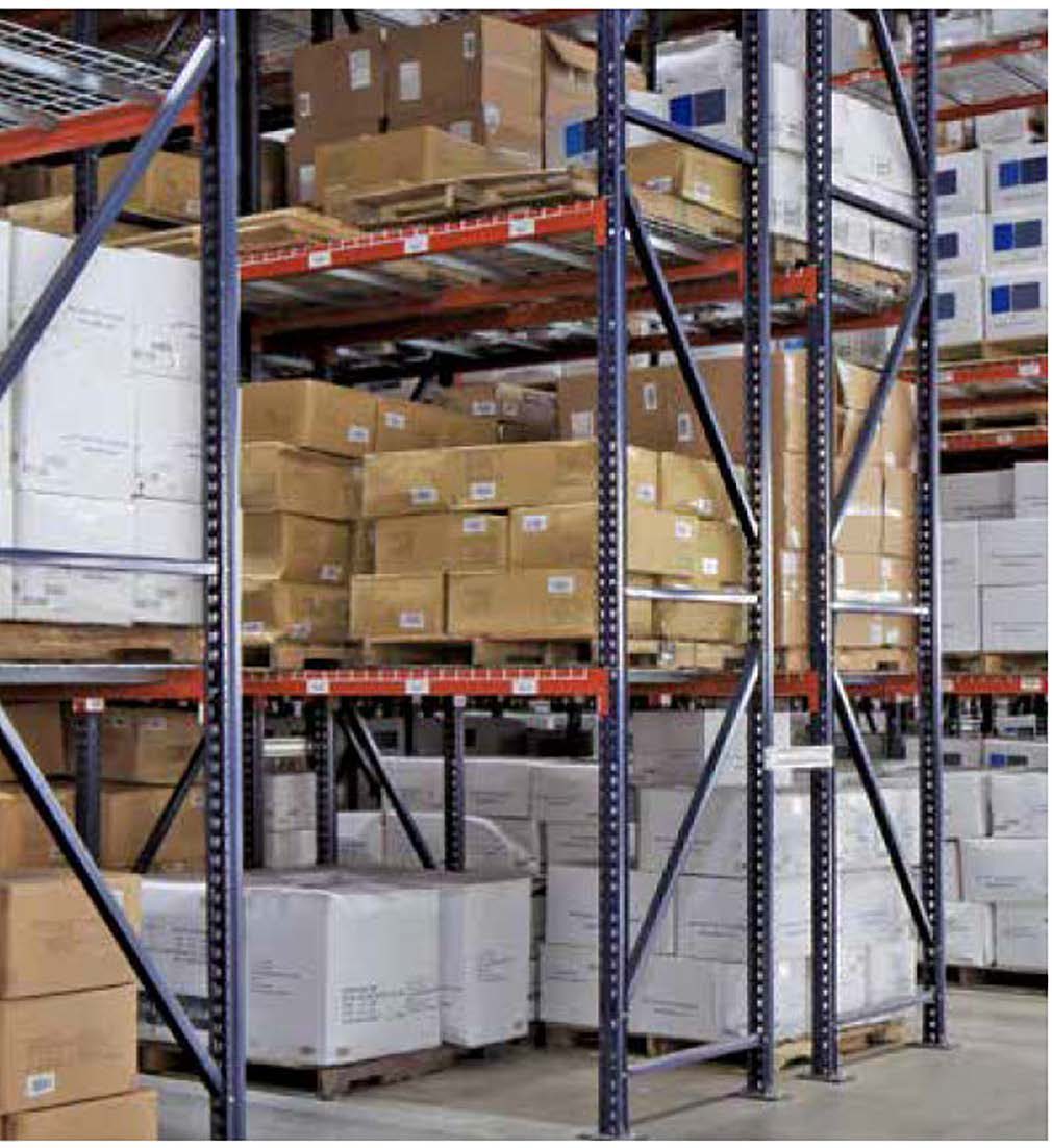 Pallet rack upright frame with teardrop holesand cross bracing