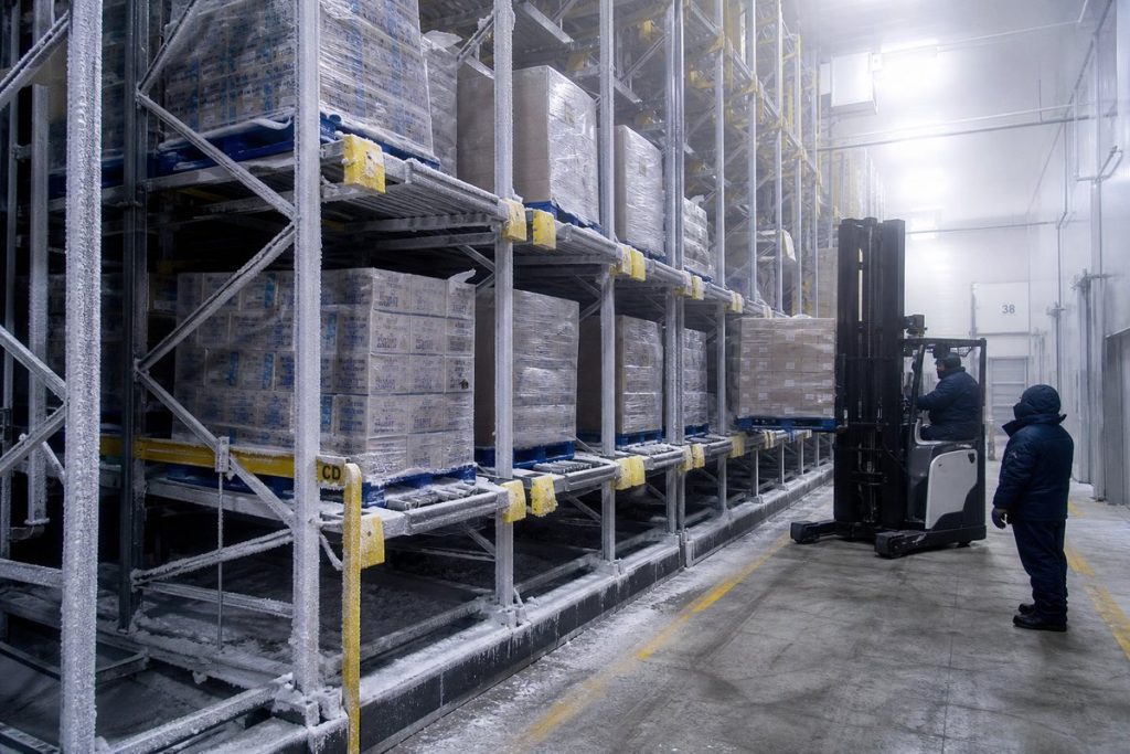 Pallet flow in cold storage freezer