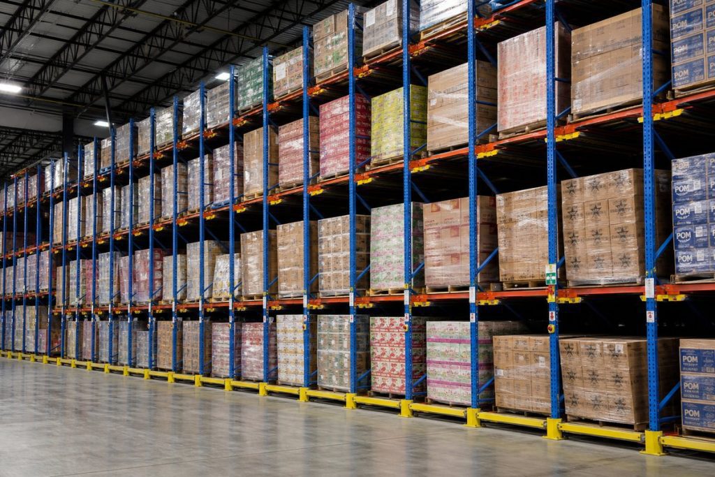 Large push-back pallet rack installation in warehouse