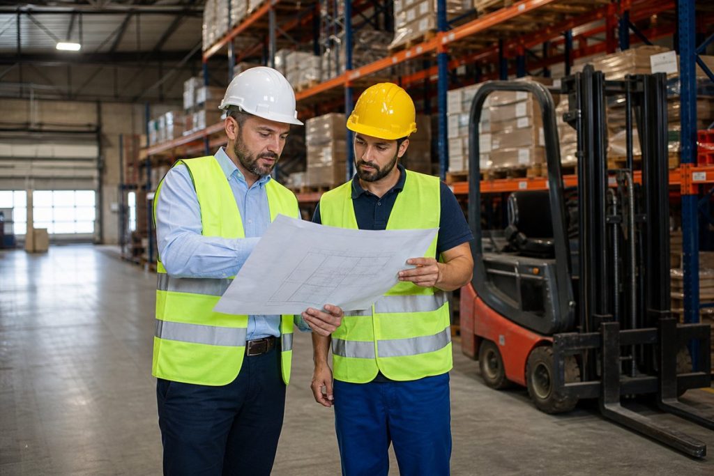 Warehouse manager planning selective pallet rack layout