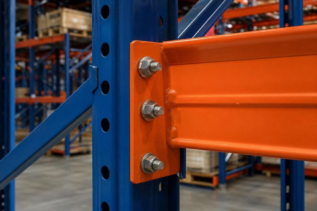 Structural pallet rack construction close-up