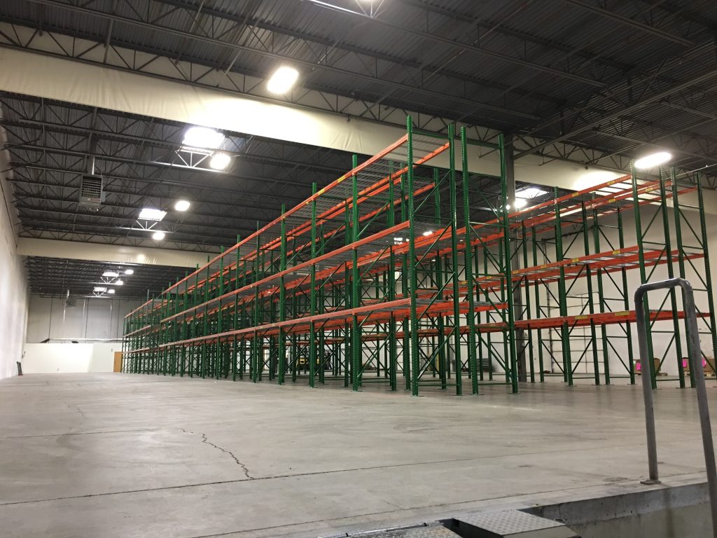 Overview of pallet rack installation at Tellworks Communications warehouse