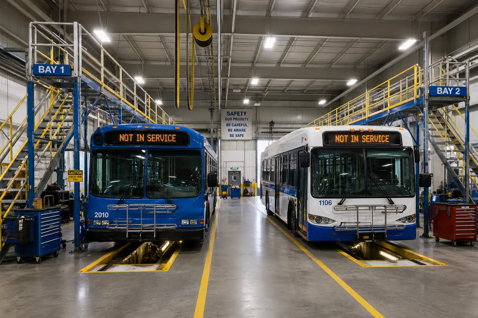 Transit bus scaffolding installation
